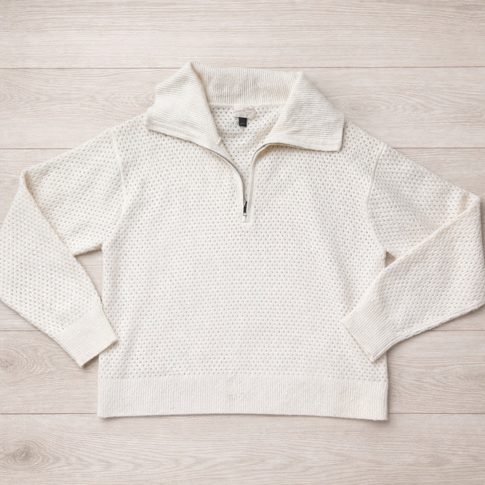 Universal Thread Cream Quarter Zip Knit Sweater - Size Large